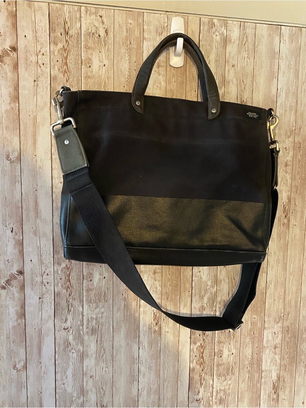 Jack Spade All Black Men's Canvas & Leather messenger Bag with Shoulder Strap